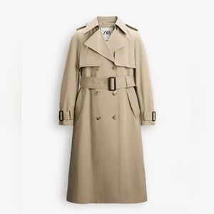 ZARA | Tan & brown double button down size small Nwt classic trench coat jacket